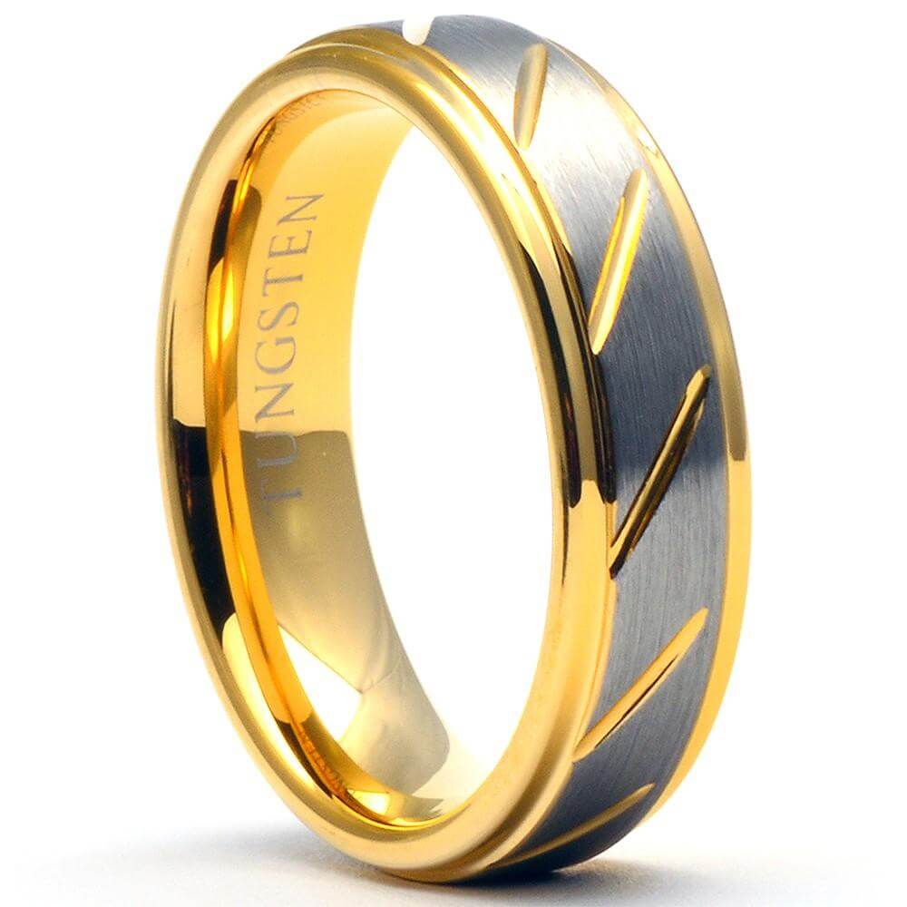 GOLDEX Brushed Gold Tungsten Wedding Ring with Channels - Gaboni Jewelers