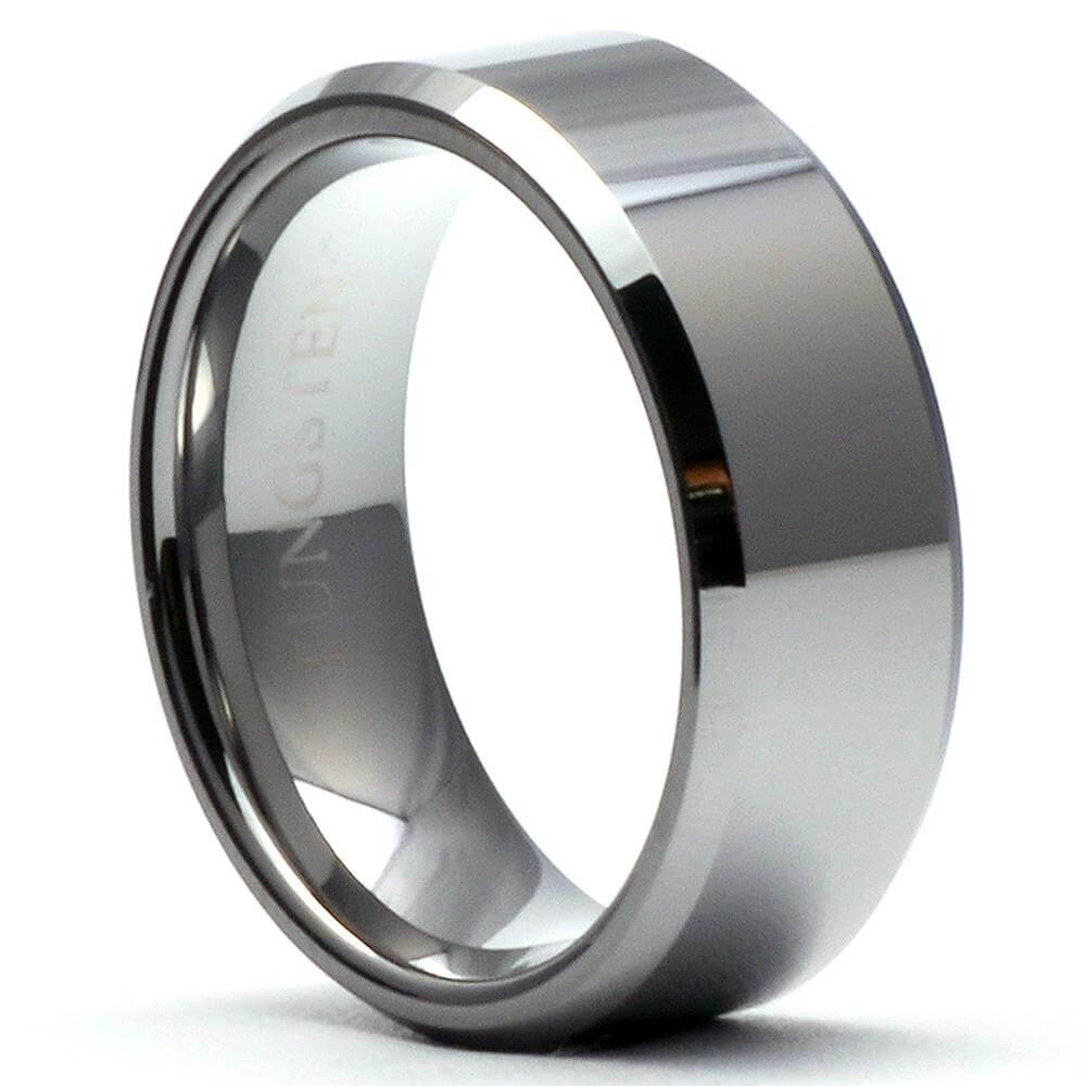 ICER Polished Tungsten Wedding Ring with Beveled Edges - Gaboni Jewelers