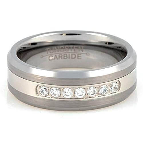 JANX Brushed Tungsten Ring Mens Wedding Band Diamond - Gaboni Jewelers