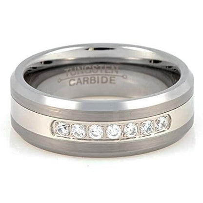 JANX Brushed Tungsten Ring Mens Wedding Band Diamond - Gaboni Jewelers