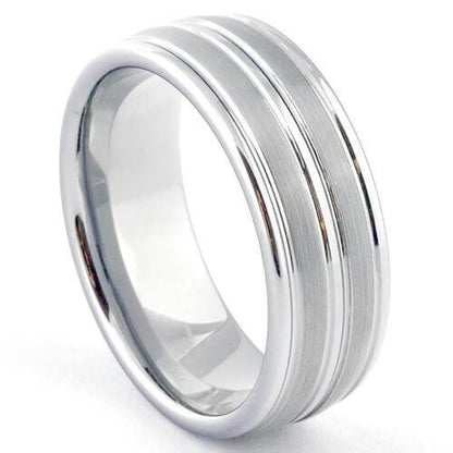 JAXEN Brushed White Tungsten Wedding Ring Striped - Gaboni Jewelers