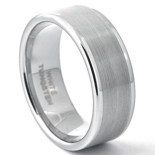 KOLLAN Flat White Tungsten Ring Brushed Band - Gaboni Jewelers