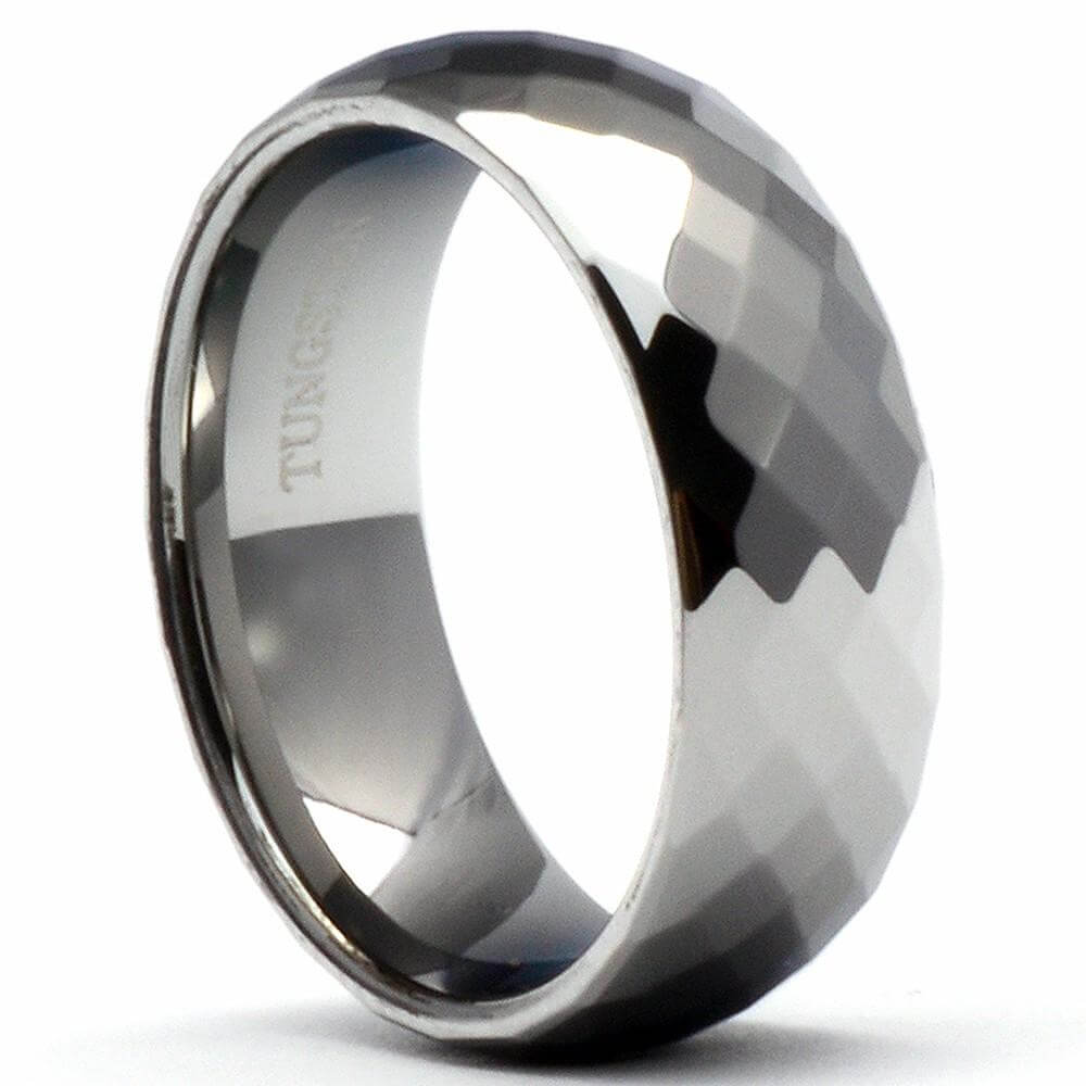 LAGAT Multi-Faceted Tungsten Wedding Band Polished Shiny Ring - Gaboni Jewelers