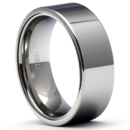 LULO 10mm Men's Tungsten Ring for Him Polished Shiny Pipe Cut - Gaboni Jewelers