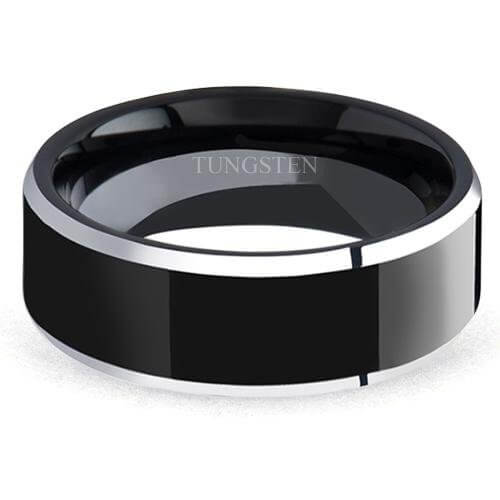 MACLAREN Black Finished Tungsten Wedding Ring with Polished Beveled Edges - Gaboni Jewelers