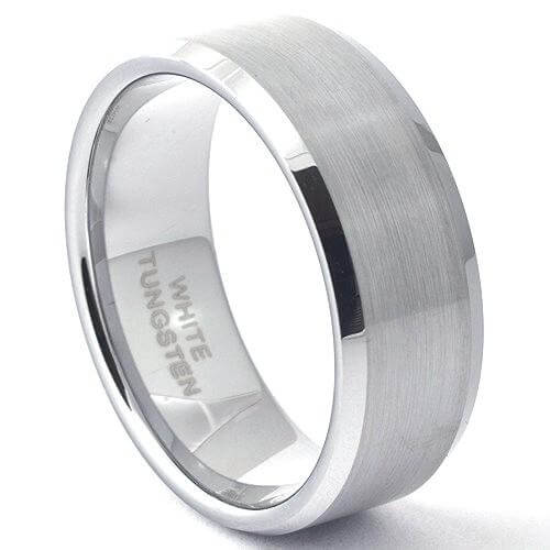 MOBO Brushed White Tungsten Carbide Wedding Band & Beveled Edges - Gaboni Jewelers