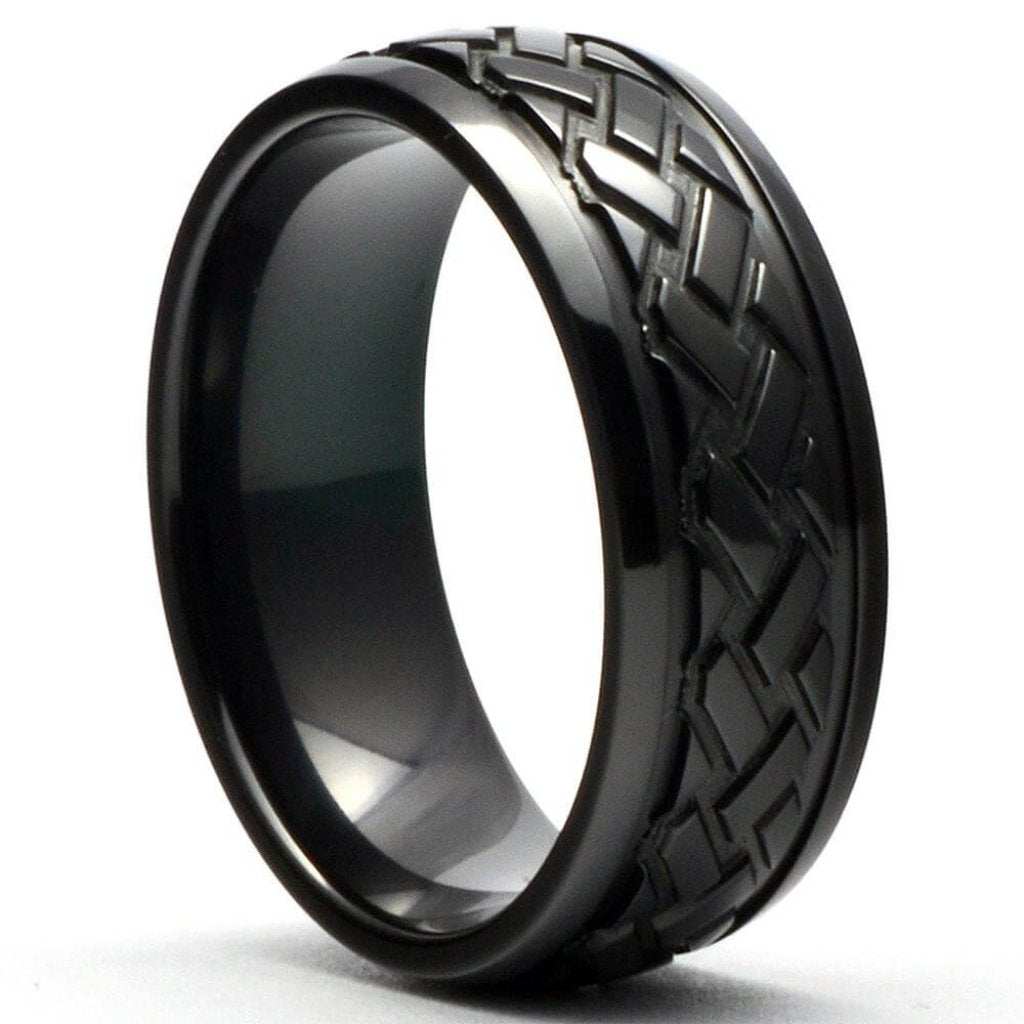 ORIS Mens Ring Tire-Pattern Wedding Band Black Zirconium - Gaboni Jewelers