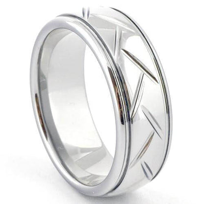 PERAS White Tungsten Carbide Ring Woven Pattern - Gaboni Jewelers