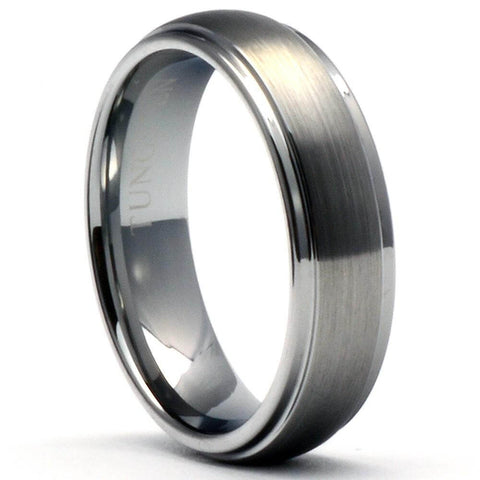 SOLET Dome Tungsten Wedding Ring Matt Top Polished Shiny Steps