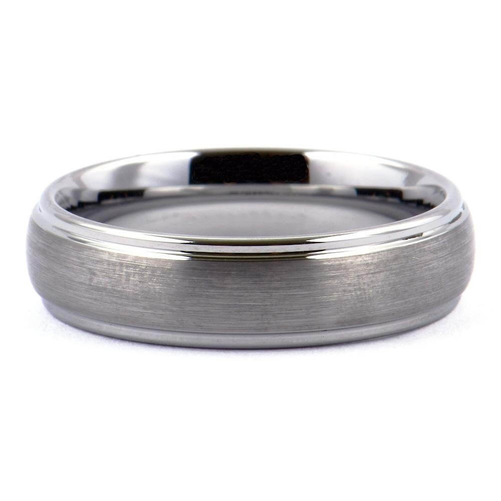 SOLET Dome Tungsten Wedding Band Ring Matt Top Polished Shiny Steps - Gaboni Jewelers