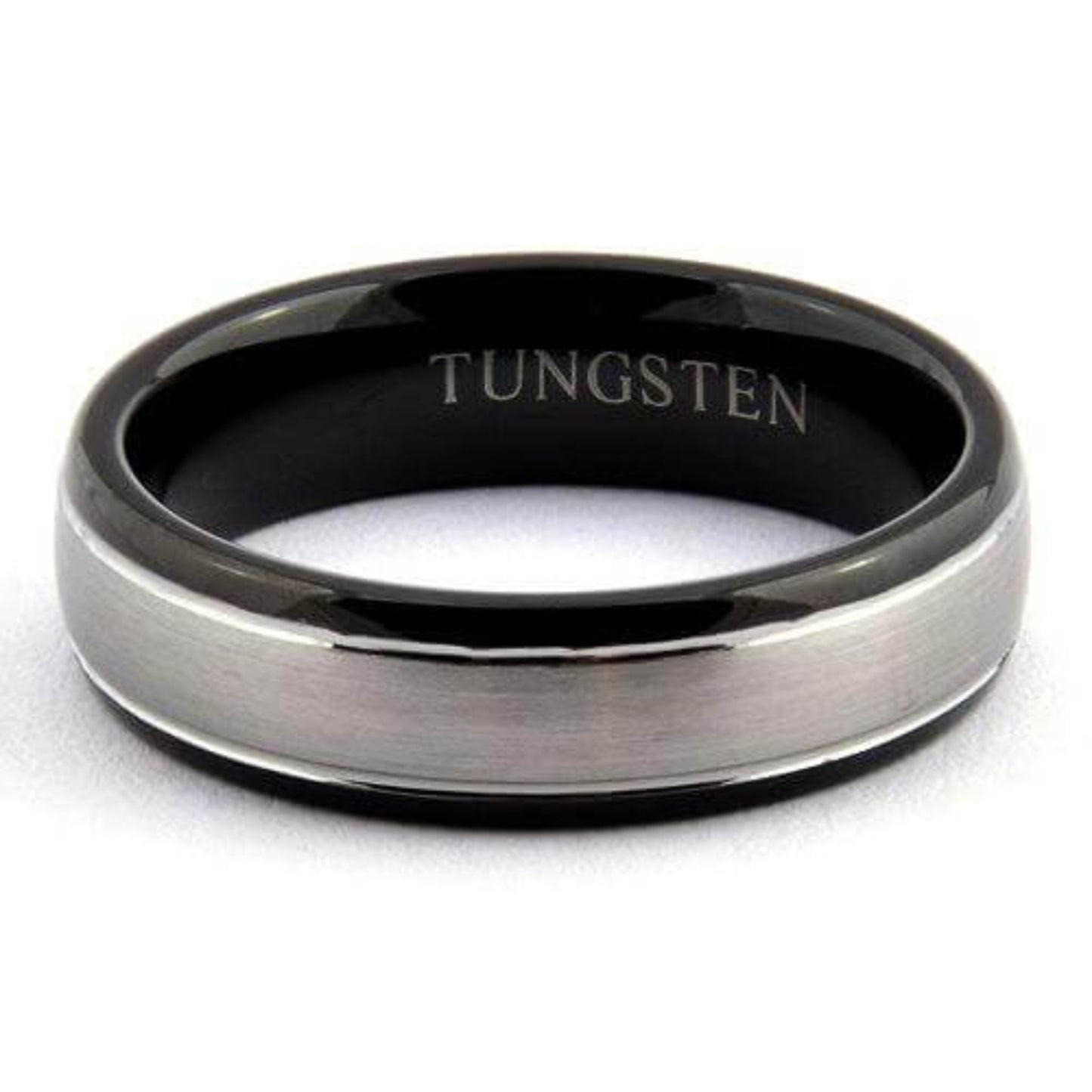 SOROS 8mm Tungsten Wedding Ring Brushed Center Black Tone - Gaboni Jewelers