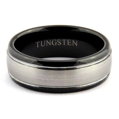 SOROS 8mm Tungsten Wedding Ring Brushed Center Black Tone - Gaboni Jewelers