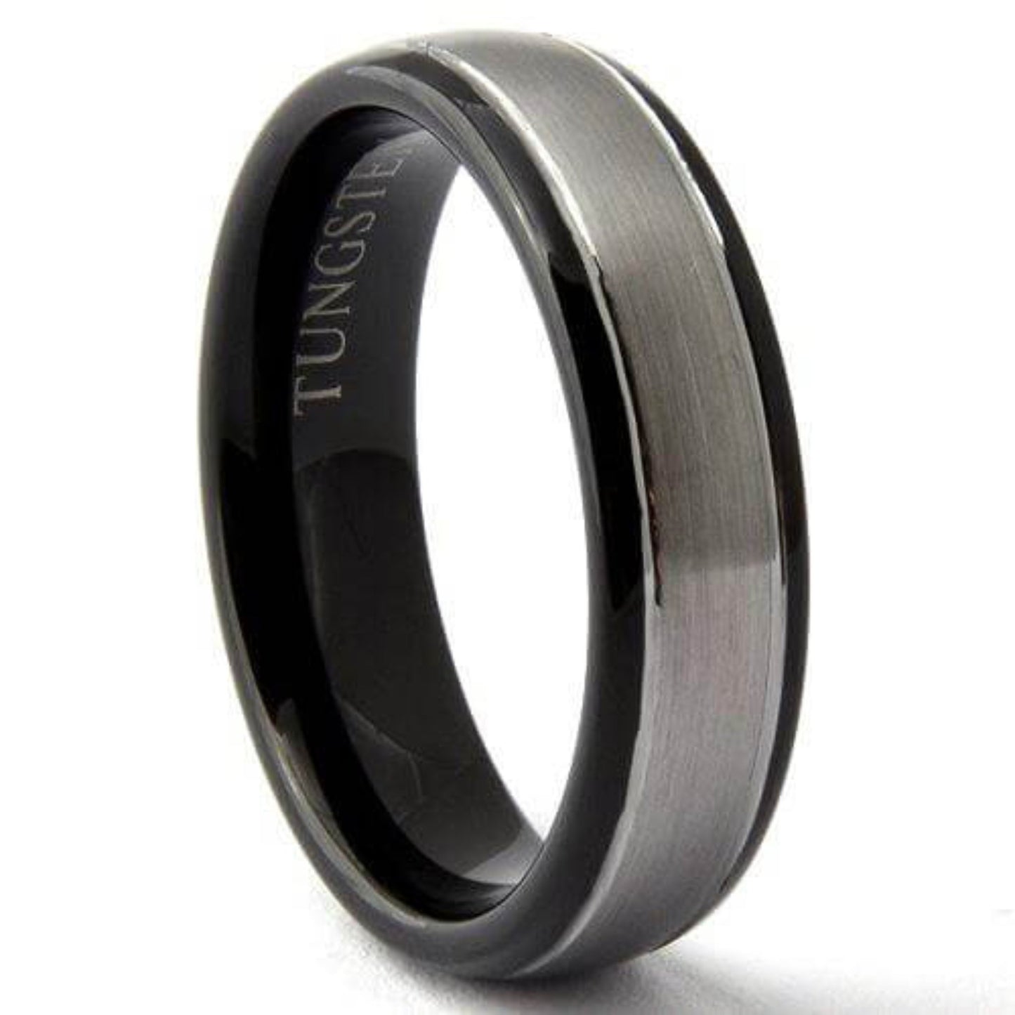 SOROS 8mm Tungsten Wedding Ring Brushed Center Black Tone - Gaboni Jewelers