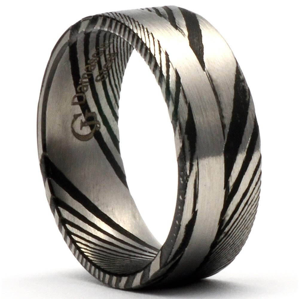 UPEX Modern Wedding Band in Damascus Steel - Gaboni Jewelers