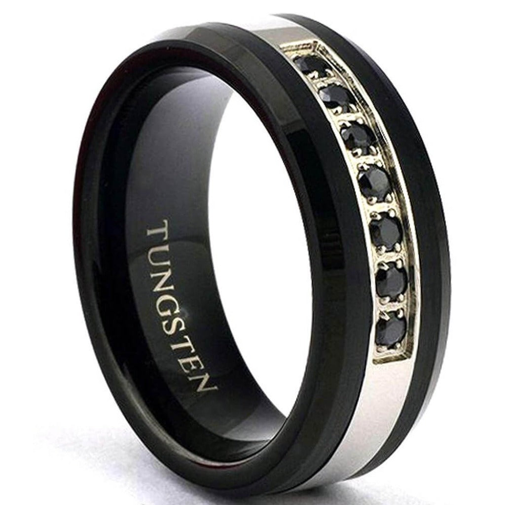 Mens Gunmetal Tungsten Wedding Band, 8mm Comfort Fit Tungsten Carbide Ring  JATN616Ns8.5 